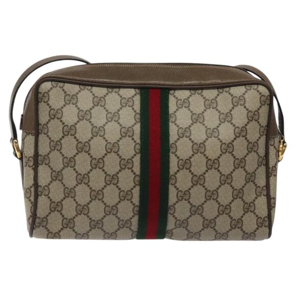 GUCCI GG Supreme Web Sherry Line Bag PVC Leather Beige Gold 14 02 005 Auth sw526 - Picture 3 of 16